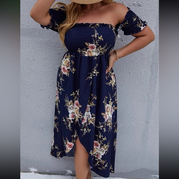 Boho floral print shirred high low dress - Picture 2 of 13